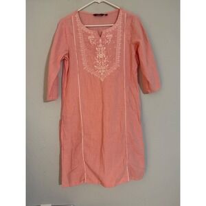 Srishti Pink Cotton Embroidered Kurta Tunic 3/4 Sleeve Side Slit Size M